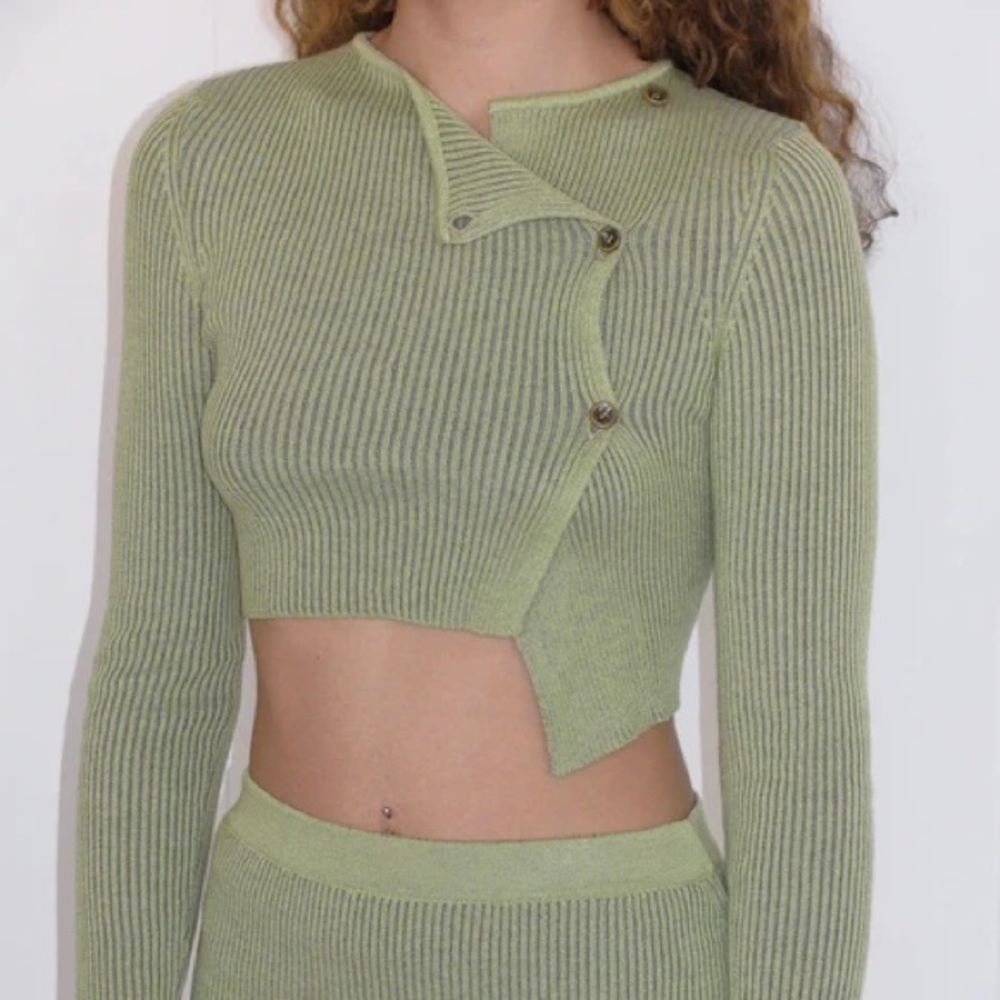 Paloma Wool no. 1154 Zaha Long Sleeve Cropped Knit Top, Green